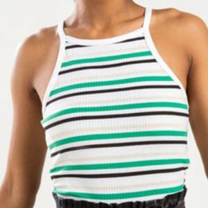 Alya Striped Halter Neck Top - Green, Black, White